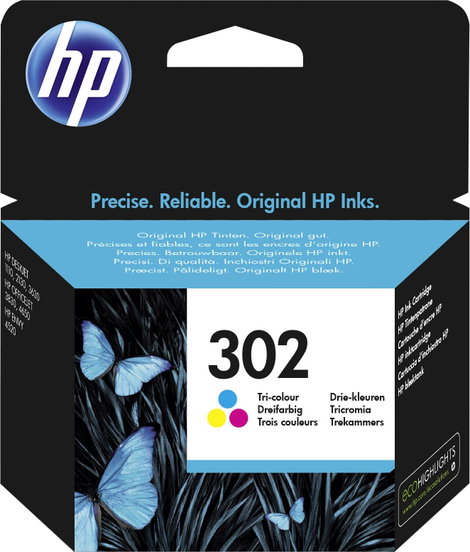 HP Tinta 302 Eredeti Cián, Bíbor, Sárga F6U65AE