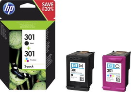 HP Tinta 301 Eredeti Kombinált csomag Fekete, Cián, Bíbor, Sárga N9J72AE