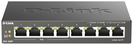 D-Link DGS-1008P Hálózati switch 8 port 1 GBit/s PoE funkció