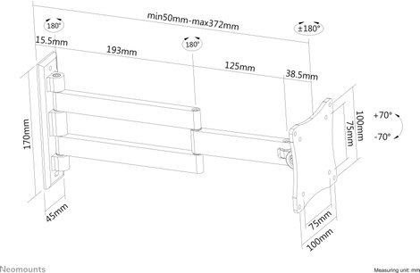 Monitor fali tartó 25,4 cm (10) - 68,6 cm (27) Dönthető + forgatható NewStar FPMA-W830BLACK 9. kép