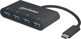 Manhattan 162746 4 port USB 3.2 hub USB-C dugóval Fekete
