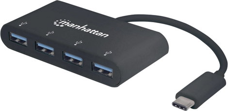 Manhattan 162746 4 port USB 3.2 hub USB-C dugóval Fekete