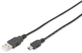 Digitus USB kábel USB 2.0 USB-A dugó, USB mini B dugó 1.00 m Fekete Kerek, Kettős árnyékolás DB-3001