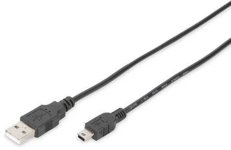 Digitus USB kábel USB 2.0 USB-A dugó, USB mini B dugó 1.00 m Fekete Kerek, Kettős árnyékolás DB-3001