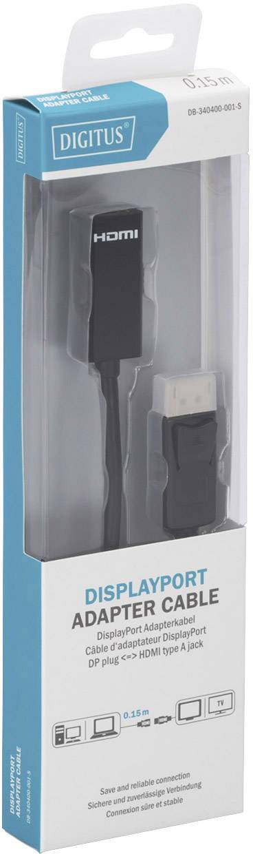 Digitus DB-340400-001-S Kijelző csatlakozó / HDMI Átalakító [1x DisplayPort dugó - 1x HDMI alj] Feke 2. kép