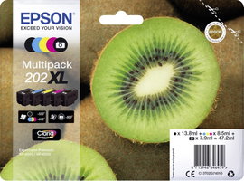 Epson Tinta T02G7, 202XL Eredeti Kombinált csomag Fekete, Fénykép fekete, Cián, Bíbor, Sárga C13T02G