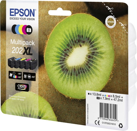 Epson Tinta T02G7, 202XL Eredeti Kombinált csomag Fekete, Fénykép fekete, Cián, Bíbor, Sárga C13T02G 2. kép