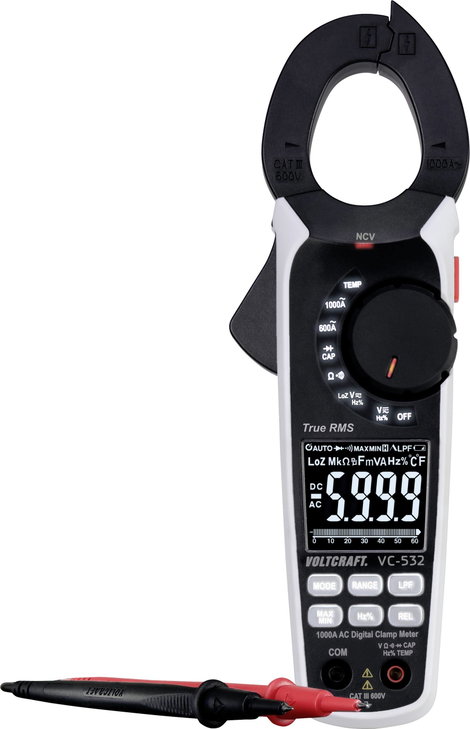 Digitális lakatfogó multiméter CAT II 600 V 6000 digit, Voltcraft VC-532