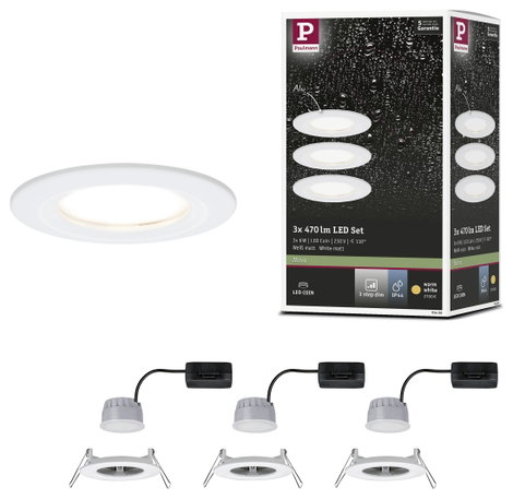 Fürdőszobai beépíthető lámpa 3 részes készlet LED LED 19.5 W IP44 Paulmann Nova Fehér (matt) 4. kép