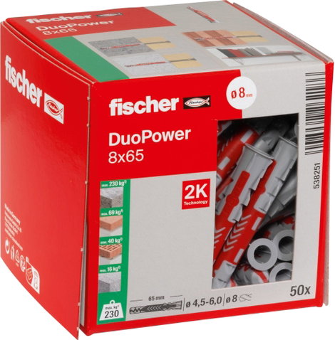 Fischer DUOPOWER 8x65 LD 2 komponensű tipli 65 mm 8 mm 538251 50 db 6. kép