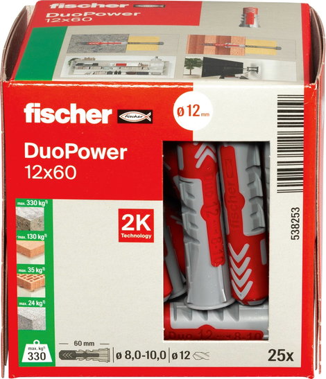 Fischer DUOPOWER 12x60 LD 2 komponensű tipli 60 mm 12 mm 538253 25 db 7. kép