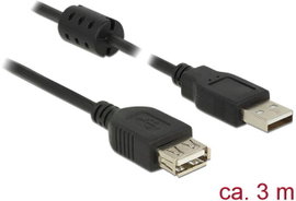 Delock USB kábel USB 2.0 USB-A dugó, USB-A alj 3.00 m Fekete Ferritmaggal 84886