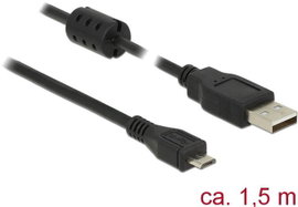 Delock USB kábel USB 2.0 USB-A dugó, USB mikro B dugó 1.50 m Fekete Ferritmaggal 84902