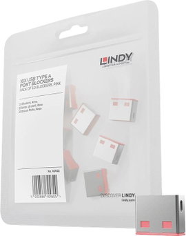 USB port blokkoló bővítőkészlet, 10db-os készlet, piros, LINDY 40460