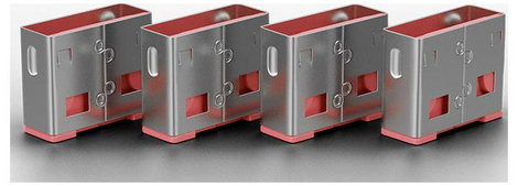 USB port blokkoló bővítőkészlet, 10db-os készlet, piros, LINDY 40460 2. kép