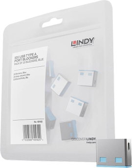 USB port blokkoló dugó, vakdugó, 10db-os készlet, kék, LINDY 40462
