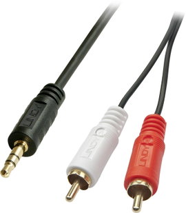 LINDY 35682 RCA / Jack Audio Csatlakozókábel [2x RCA dugó - 1x Jack dugó, 3,5 mm-es] 3.00 m Fekete
