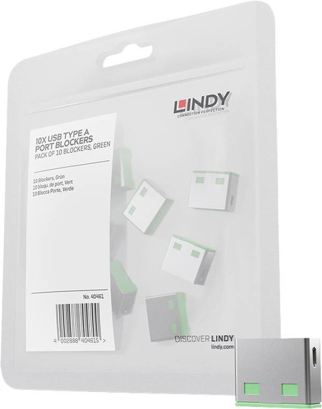 USB port blokkoló dugó, vakdugó, 10db-os készlet, zöld, LINDY 40461
