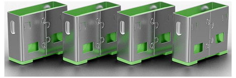 USB port blokkoló dugó, vakdugó, 10db-os készlet, zöld, LINDY 40461 2. kép