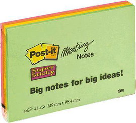Post-it Öntapadó jegyzetlap 7100043257 149 mm x 98 mm Neonzöld, Neon narancs, Ultralila, Ultrasárga 