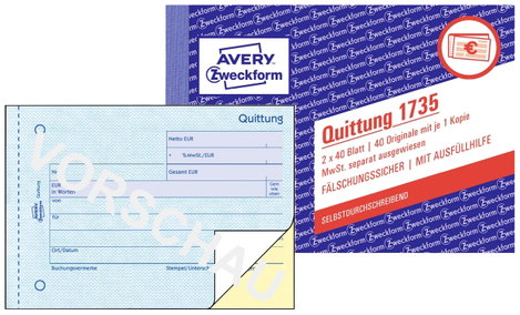 Avery-Zweckform 1735 Nyugta nyomtatvány DIN A6 fekvő Lapok száma: 40 Fehér 80 lap