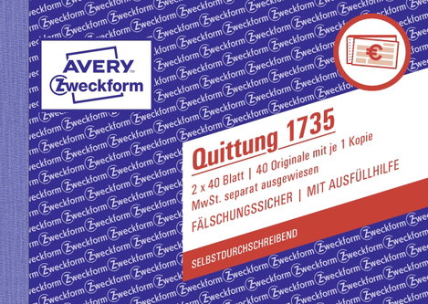 Avery-Zweckform 1735 Nyugta nyomtatvány DIN A6 fekvő Lapok száma: 40 Fehér 80 lap 3. kép