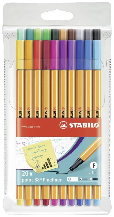 STABILO point 88 8820 Töltőceruzák Sárga, Narancs, Piros, Sötétpiros, Rózsaszín, Viola, Lila, Kék, V