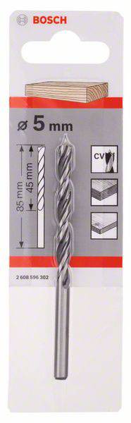 Fa spirál fúró 5 mm Bosch Accessories 2608596302 Teljes hossz 86 mm Henger szár 1 db 2. kép