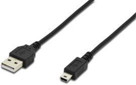 Digitus USB kábel USB 2.0 USB-A dugó, USB mini B dugó 1.80 m Fekete Kerek, Kettős árnyékolás AK-3001