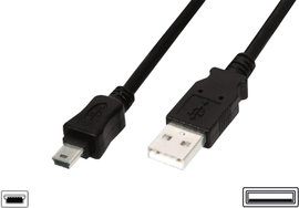 Digitus USB kábel USB 2.0 USB-A dugó, USB mini B dugó 3.00 m Fekete Kerek, Kettős árnyékolás AK-3001