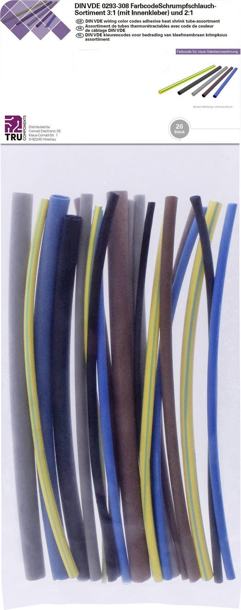 TRU COMPONENTS T1902CA044 Zsugorcső készlet Kék, Barna, Szürke, Zöld, Sárga, Fekete Zsugorodási arán