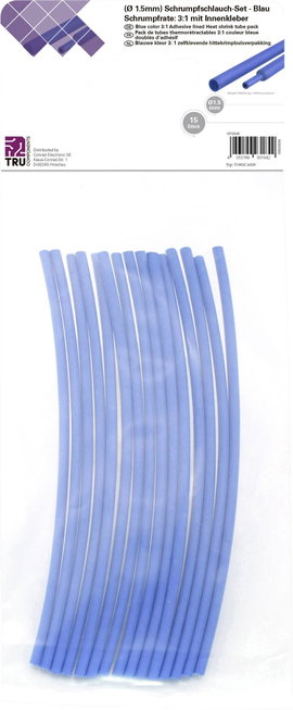 TRU COMPONENTS T1902CA020 Zsugorcső készlet Kék 1.50 mm 0.50 mm Zsugorodási arány:3:1 15 db