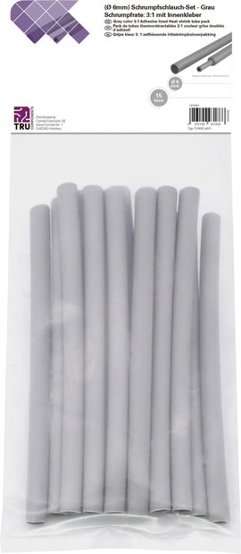 TRU COMPONENTS T1902CA035 Zsugorcső készlet Szürke 6 mm 2 mm Zsugorodási arány:3:1 15 db