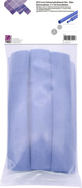 TRU COMPONENTS T1902CA038 Zsugorcső készlet Kék 12 mm 4 mm Zsugorodási arány:3:1 15 db