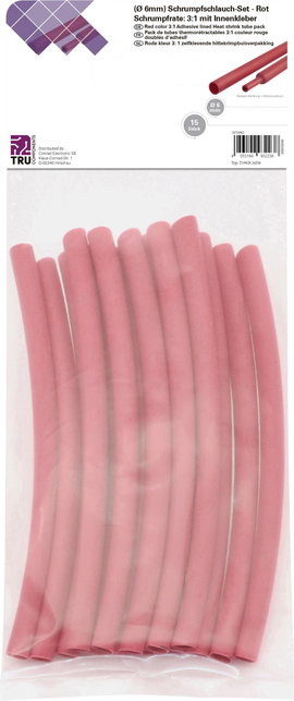 TRU COMPONENTS T1902CA036 Zsugorcső készlet Piros 6 mm 2 mm Zsugorodási arány:3:1 15 db