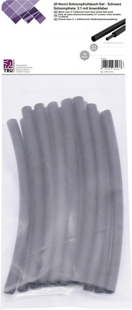 TRU COMPONENTS T1902CA032 Zsugorcső készlet Fekete 6 mm 2 mm Zsugorodási arány:3:1 15 db