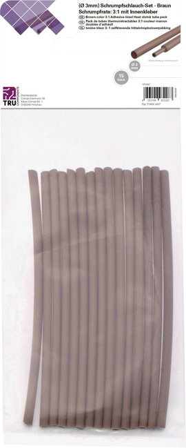 TRU COMPONENTS T1902CA027 Zsugorcső készlet Barna 3 mm 1 mm Zsugorodási arány:3:1 15 db
