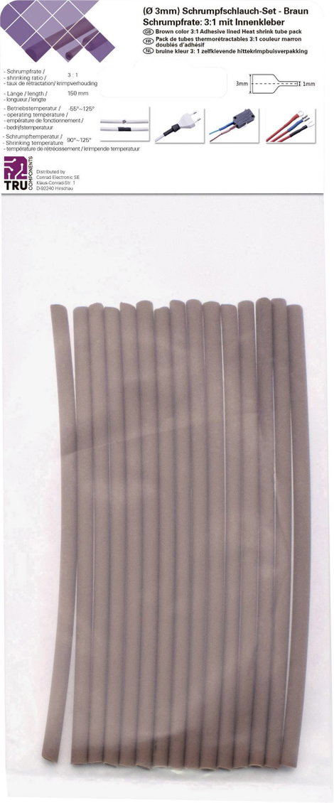 TRU COMPONENTS T1902CA027 Zsugorcső készlet Barna 3 mm 1 mm Zsugorodási arány:3:1 15 db 2. kép