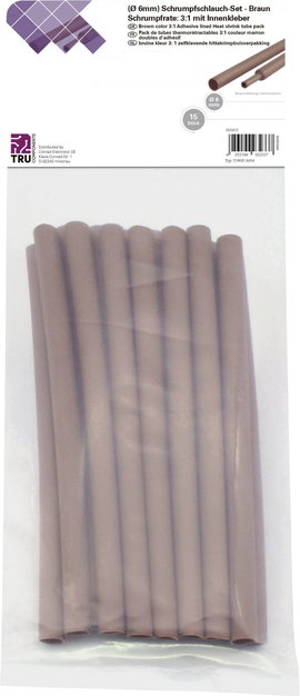 TRU COMPONENTS T1902CA034 Zsugorcső készlet Barna 6 mm 2 mm Zsugorodási arány:3:1 15 db