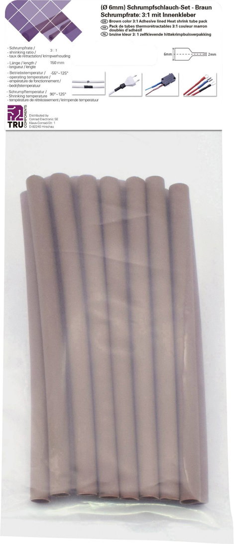 TRU COMPONENTS T1902CA034 Zsugorcső készlet Barna 6 mm 2 mm Zsugorodási arány:3:1 15 db 2. kép