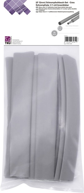 TRU COMPONENTS T1902CA040 Zsugorcső készlet Szürke 12 mm 4 mm Zsugorodási arány:3:1 15 db