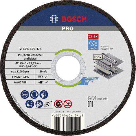 Bosch Accessories Rapido 2608603255 Vágótárcsa, egyenes 125 mm 10 db Nemesacél, Fém