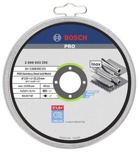 Bosch Accessories Rapido 2608603255 Vágótárcsa, egyenes 125 mm 10 db Nemesacél, Fém 3. kép