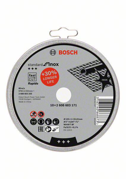 Bosch Accessories Rapido 2608603255 Vágótárcsa, egyenes 125 mm 10 db Nemesacél, Fém 4. kép