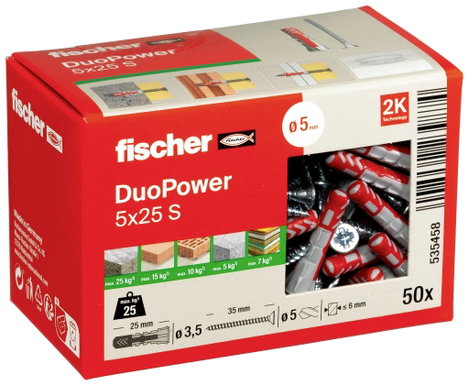 Fischer DUOPOWER 5x25 S LD 2 komponensű tipli 25 mm 5 mm 535458 50 db