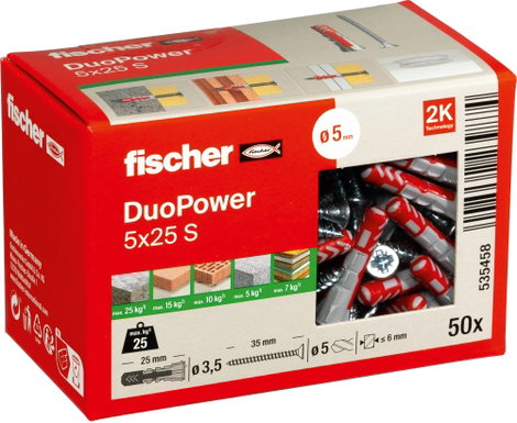 Fischer DUOPOWER 5x25 S LD 2 komponensű tipli 25 mm 5 mm 535458 50 db 6. kép