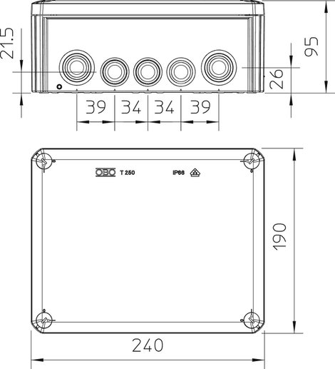 Elosztódoboz 240 x 190 x 95 mm, élénk szürke (RAL 7035), OBO Bettermann 2007109 2. kép