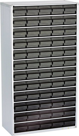 raaco 1260-00 ESD ESD acél tároló (H x Sz x Ma) 306 x 150 x 552 mm Rekeszek: 60 Földelő kábellel Tar