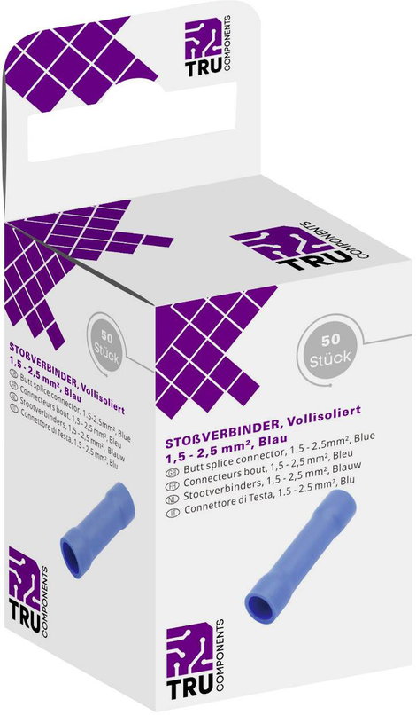 TRU COMPONENTS T1904C067 Párhuzamos csatlakozó 1.50 mm² 2.50 mm² Teljesen szigetelt Kék 50 db 2. kép
