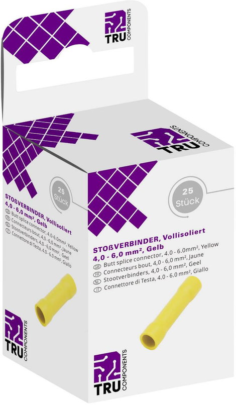 TRU COMPONENTS T1904C123 Párhuzamos csatlakozó 4 mm² 6 mm² Teljesen szigetelt Sárga 25 db
